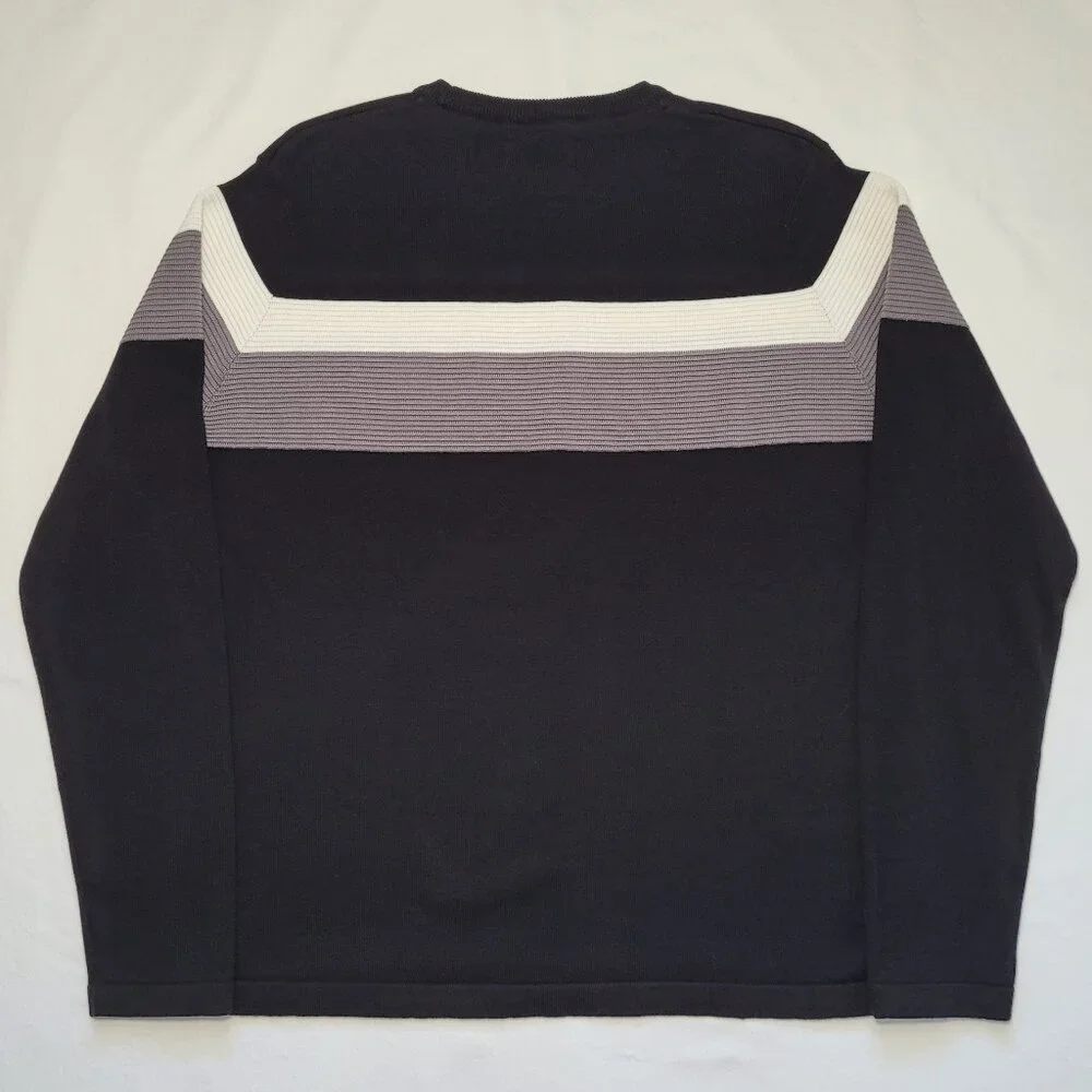 Threadbare Mens Black Striped Crew Neck Knit Sweater XL Academia Preppy NEW - Picture 2 of 12